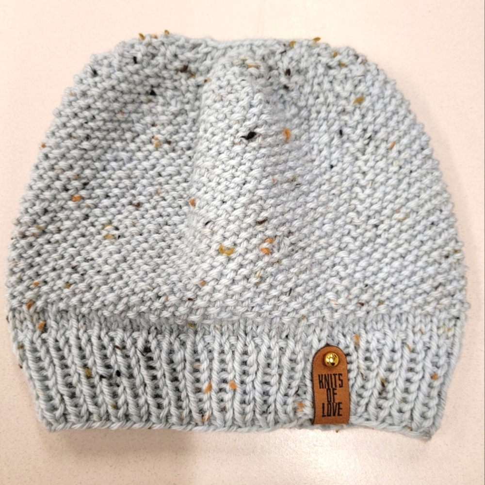 Hand Knit Tweed Open Pony-Tail Beanie